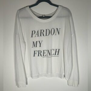 Junk Food outside fleece white sweatshirt Pardon My French oversized sz M comfy